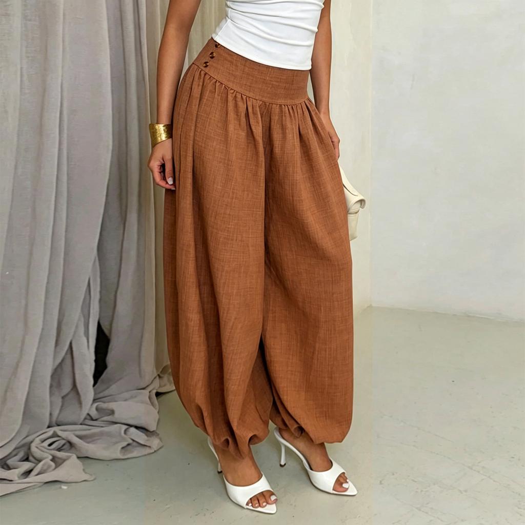 Women Loose Fit High Waist Lantern Pants Casual Homewear Harem Trousers Wide Leg Comfortable Bottoms