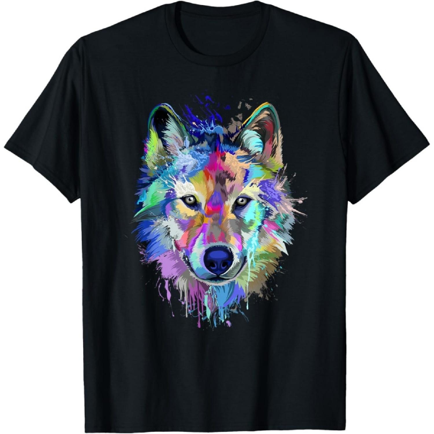 Wolf Splash Art Animal Face _ Wolf Lover T-Shirt S