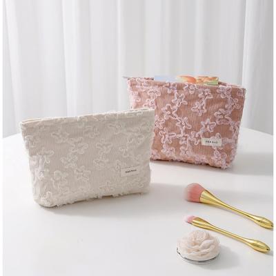 Corduroy Lace Three-dimensional Embroidered Cosmetic Bag Female Makeup Bags Women Clutch Bag Makeup Pouch Case Travel Organizer