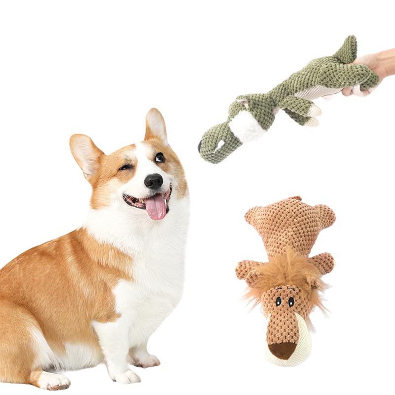 Quietschendes Plüsch-Löwen-Hundespielzeug, Interaktives Stoff-Haustier-Kauspielzeug für Welpen Kleine Hunde, Langlebiges Zähneputz-Knisterspielzeug