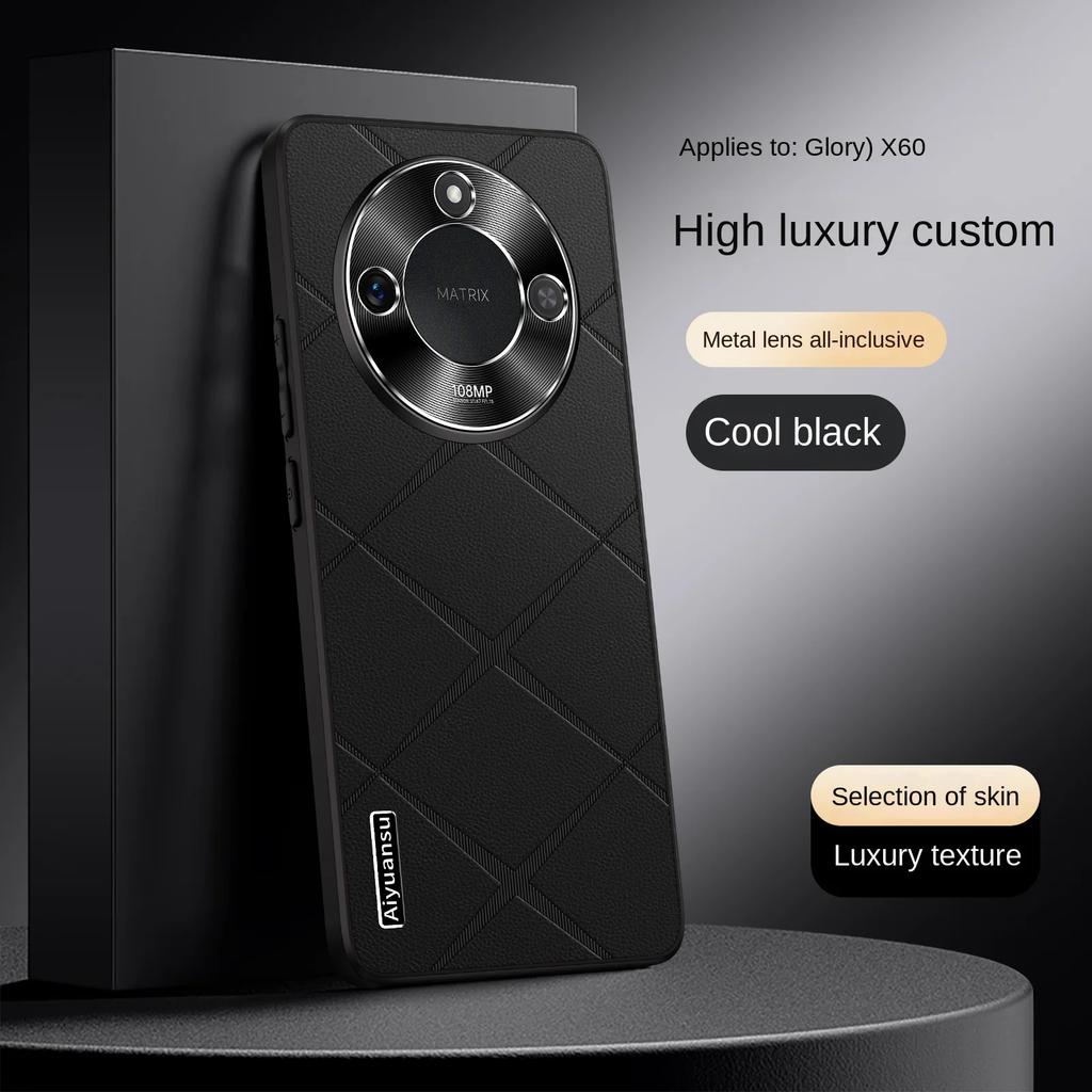 For Honor X60 X60 Pro X60 GT high-luxury vegan leather metal lens protection anti-drop and anti-fingerprint phone case