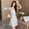 Pajamas summer new thin floral pure wind sweet cute loungewear suspender collar sexy ice silk pajamas