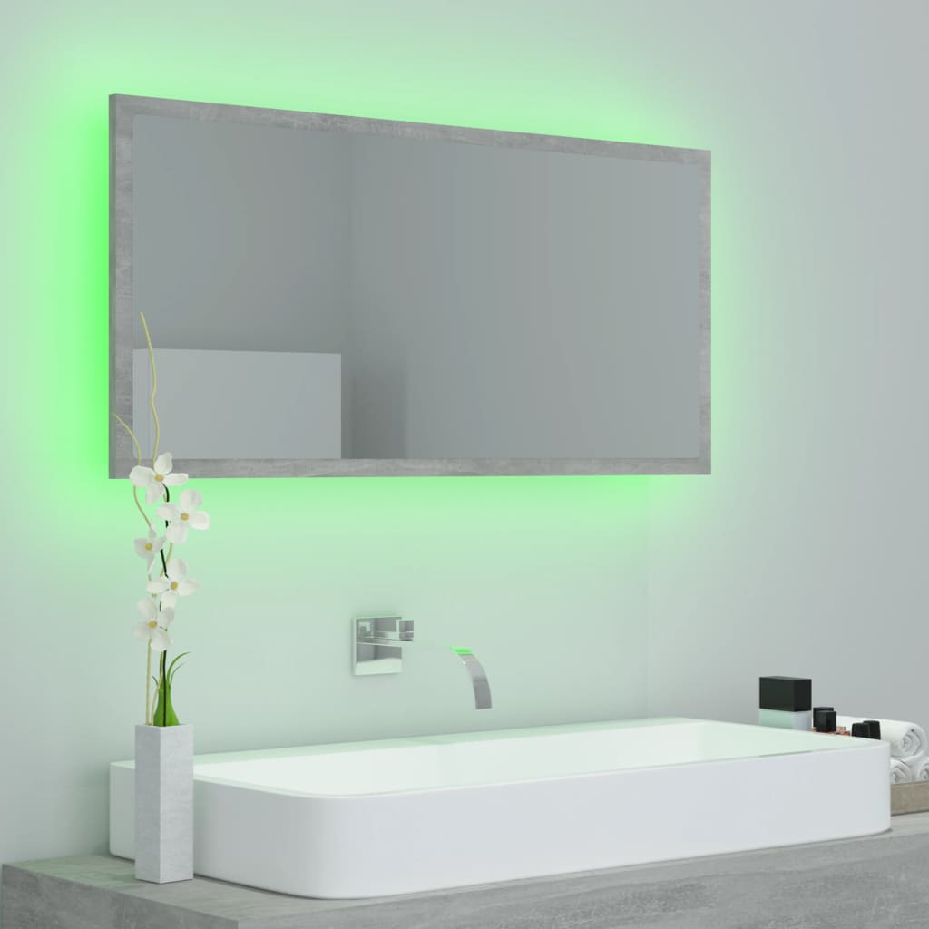 LED Bathroom Mirror Concrete Grey 90 x 8.5 x 37 cm Acrylic
