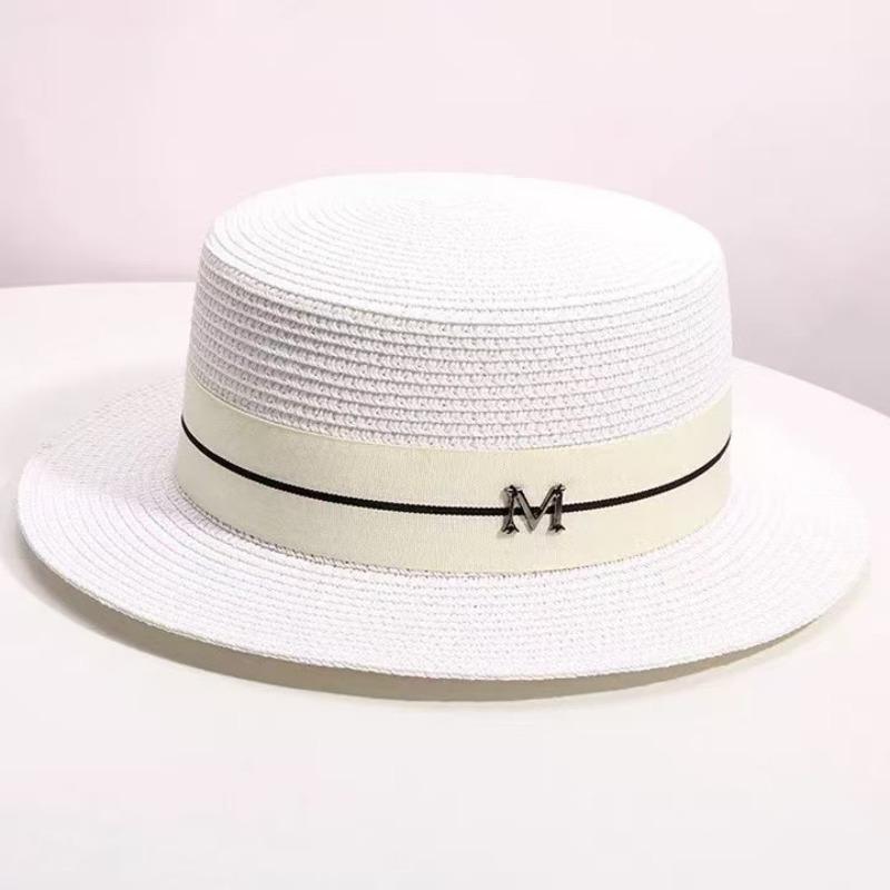 Meimeier Women's new summer retro french pearl straw hat - perfect for beach trips, flat top socialite style