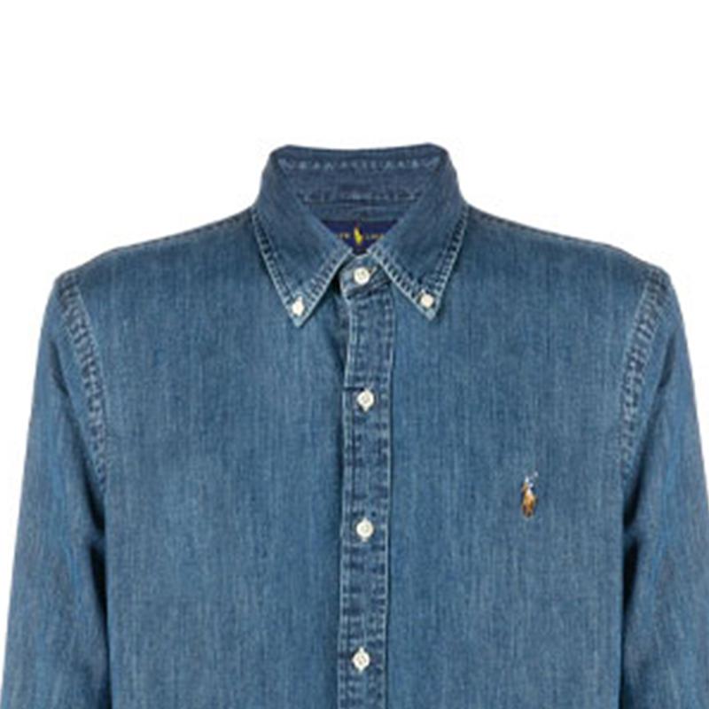 Polo Ralph Lauren Button Logo Denim Long Sleeve Shirt Men shirts Blue 710548539-001