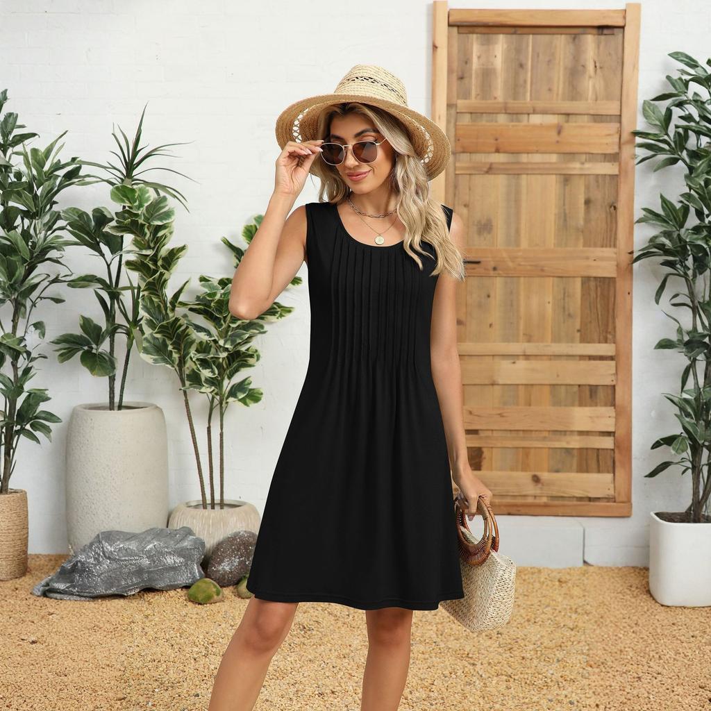 Damska Moda Casual Kolorowy Nadruk Kamizelka Luźna Sukienka z Kieszeniami