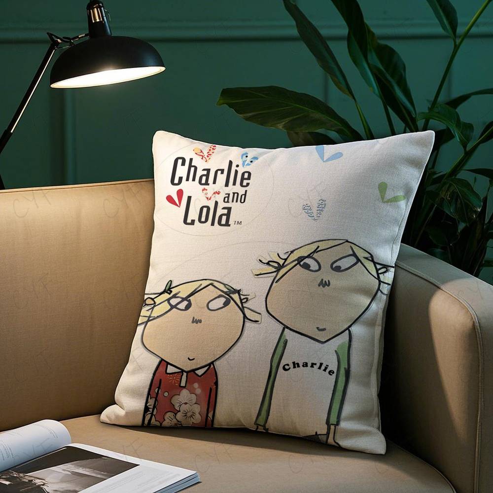 Charlie and Lola Anime Pillow Case Anti-dustmite Pillowcase Invisible Zipper Silky Short Plush Sofa Cushion Cover