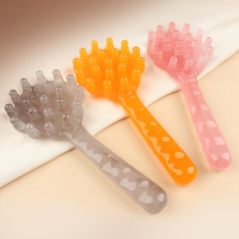 1/3 Stück Multifunktionale tragbare Massagebürste mit langem Griff für Haare, Meridiane, Bauch und Ganzkörper-Breitzahn-Therapiemassage