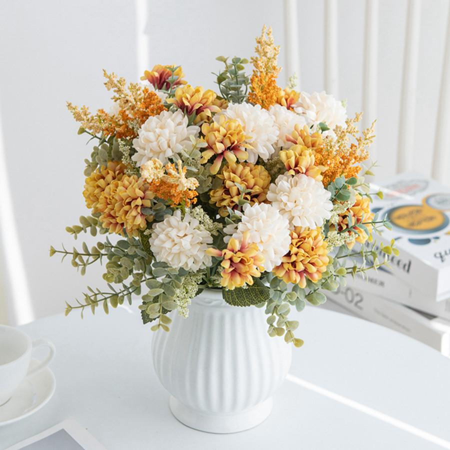 Artificial Flower Lavender Ball Chrysanthemum Combination bouquet Home BedroomDecoration Wedding Dining Table Centerpiece Bridal