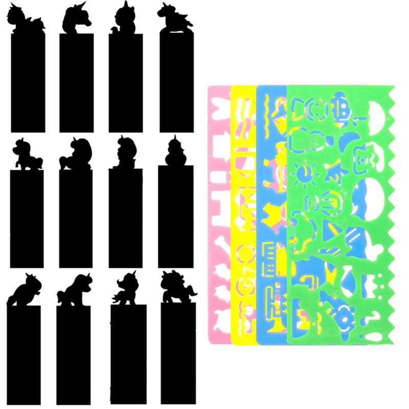 12 STÜCKE/Set Magisches Kratzlesezeichen 4 STÜCKE Buntes Zeichenlineal Kunst Schreibwarenset Festival Party DIY Geschenk Klassenbelohnungsgeschenk ZYF