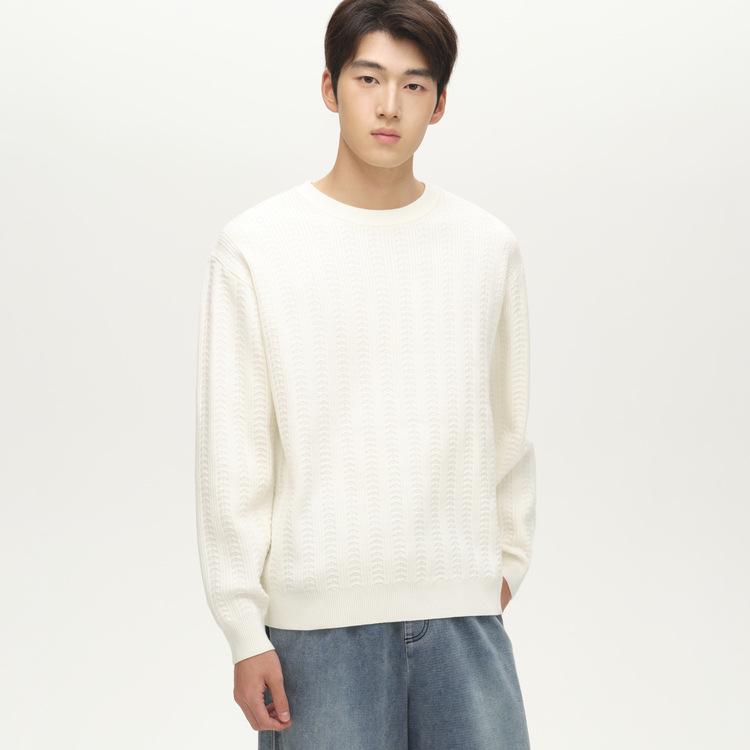 Men s Thickened White Textured Round Neck Lyocell Tencel Jacquard Sweater - Winter 2025 Collection. 2XL белый