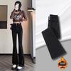 Autumn/Winter 2025 Black High-Waisted Micro-Flare Velvet Jeans for Women: Thick, Drapey, Floor-Length Bell Bottoms