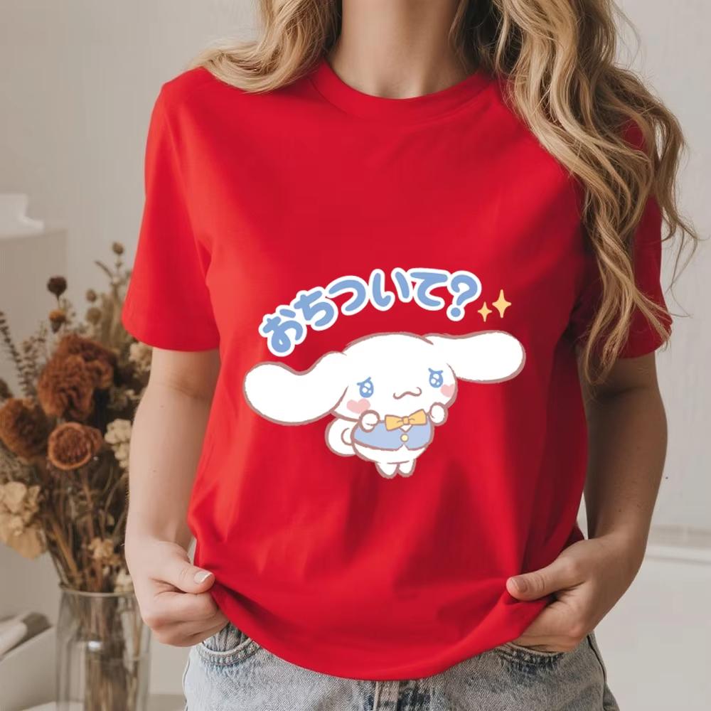 2026 Summer Casual Cotton T Shirt for Women Cinnamoroll Hold My Hand Print Tee Summer Soft Comfortable Top