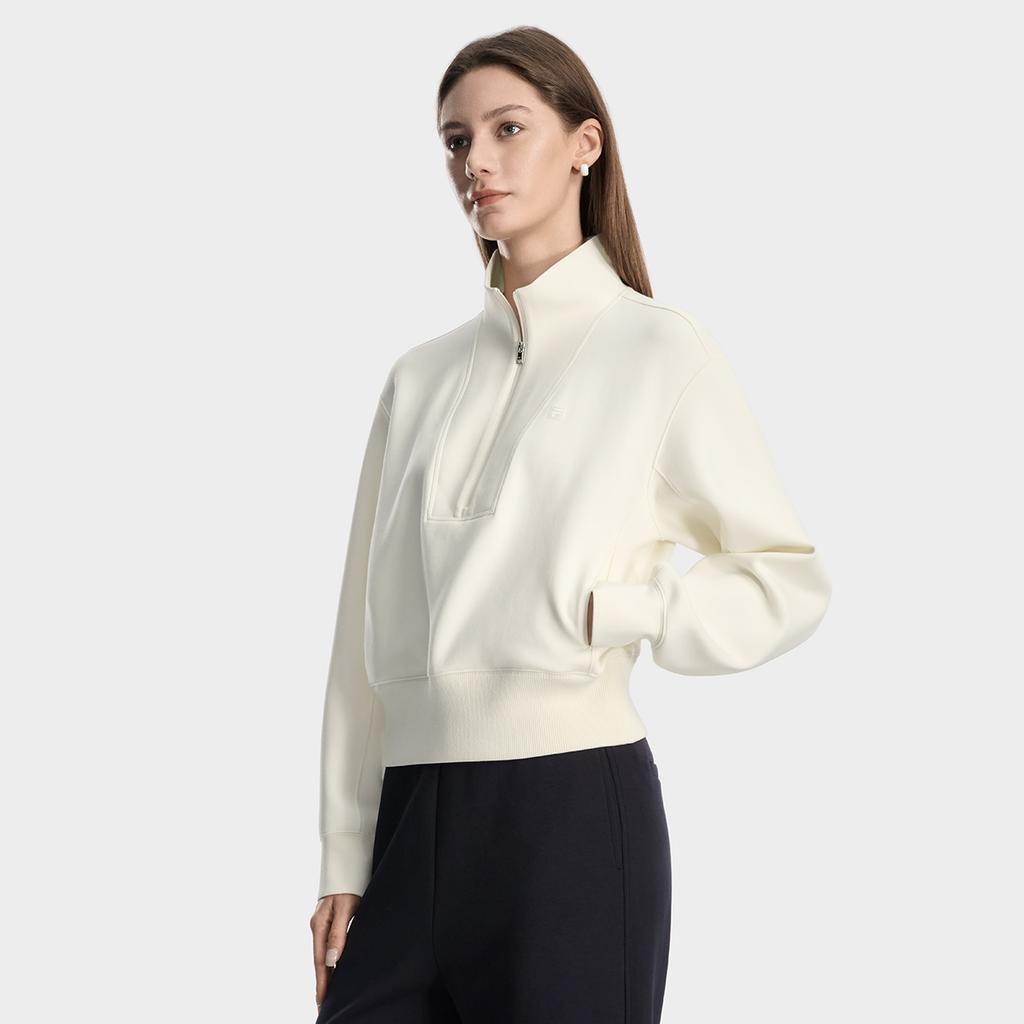 Fila White All Day Fashion Simple Classic Retro Sports Casual Personality Relaxed Versatile Comfortable Half-Zip Stand Collar Sweatshirt F11W613205FIV