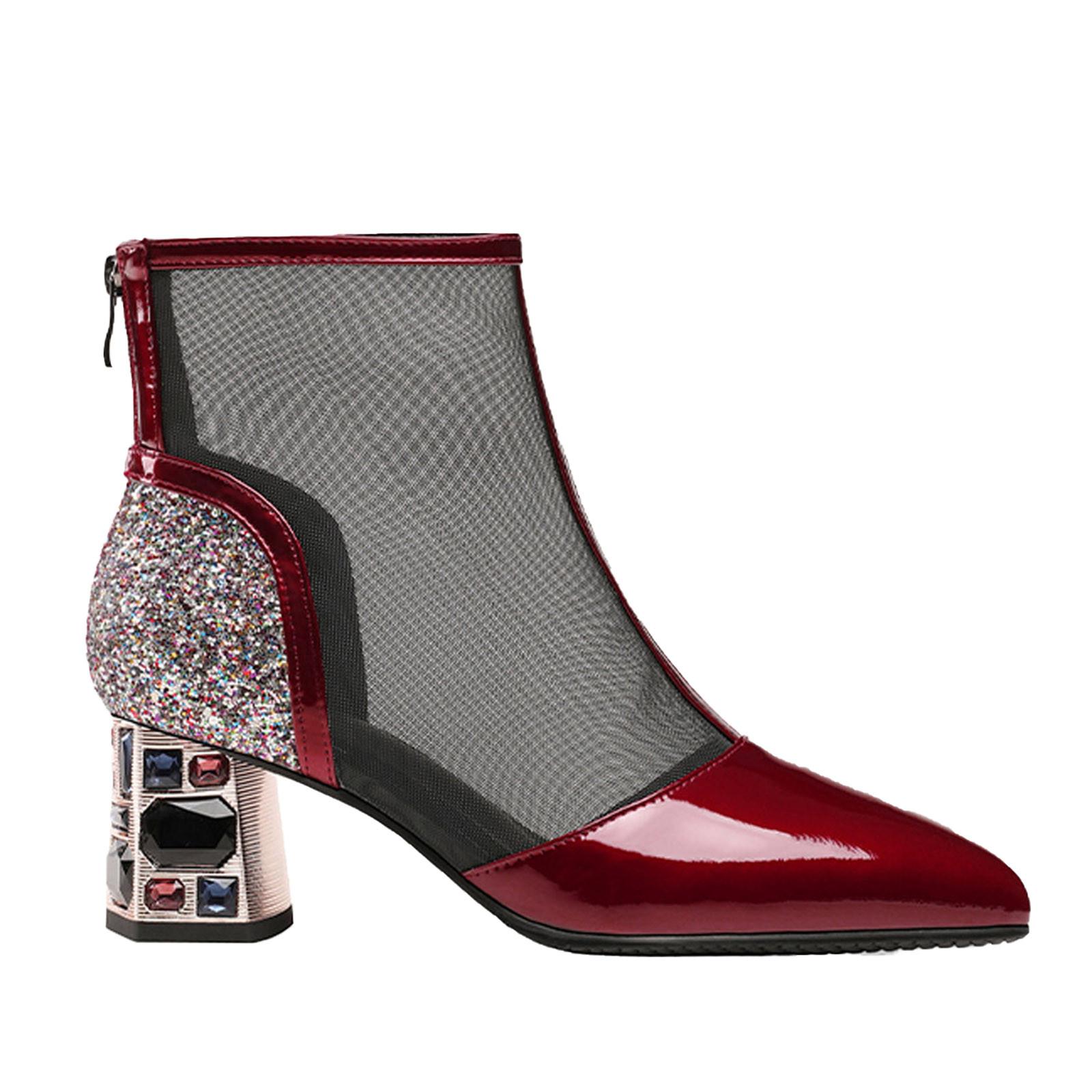 Сапоги Женская обувь Противоскользящие ботинки с острым носком на тонком каблуке и сеткой — фото 3