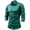 Men's Silk Satin Long Sleeve Button-Up Dress Shirt, Non-Iron Wrinkle-Resistant Business Casual Formal Top