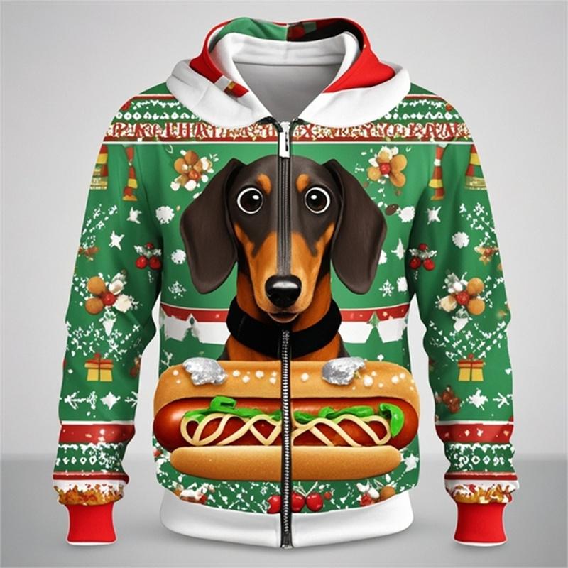 Собака Такса 3D Печатный Молния Толстовка Толстовка Для Мужчин Женщин Детская Одежда Милые Молния Толстовка Рождественский Весна Осень Пальто 160