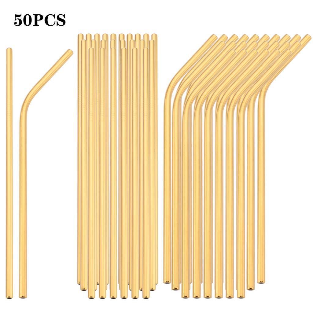 50pcs Rose Gold Drinking Straw Set 304 Stainless Steel Straws Milk Shake Fruit Juice Tea Cocktail Straw Kitchen Bar Accessories