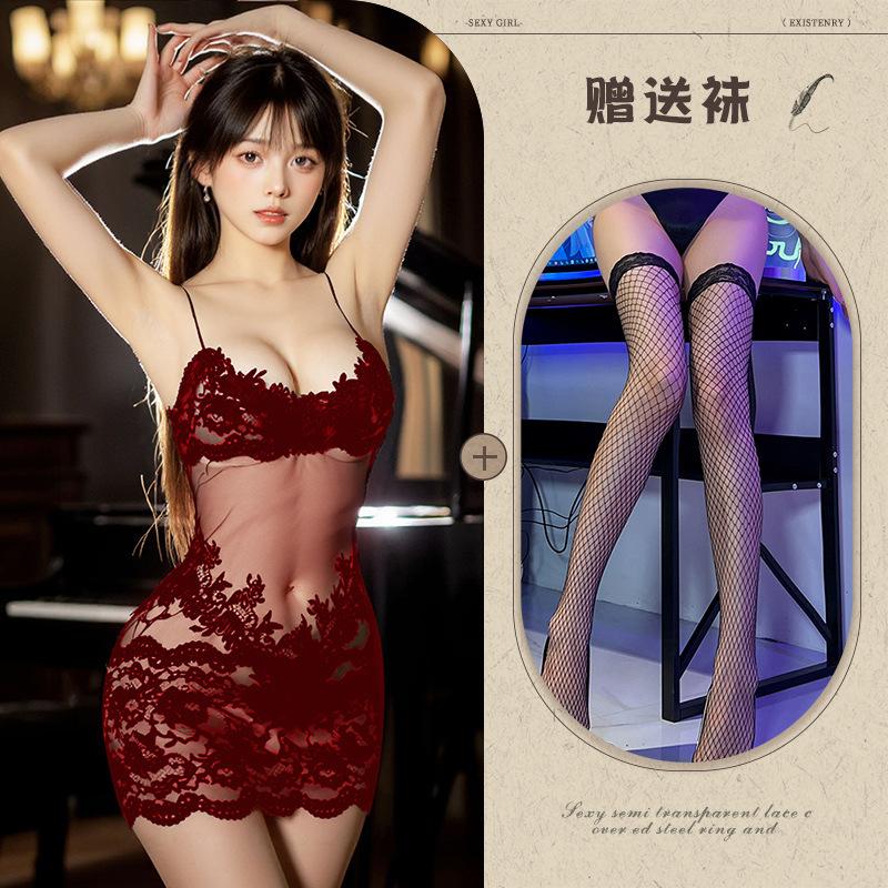 Sex underwear transparent lace sexy nightdress mesh suspender summer pure desire wind embroidery