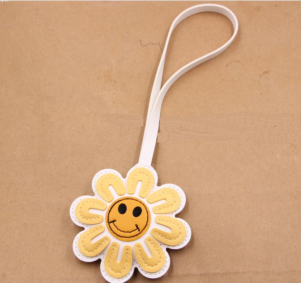 Baumwolle Dreidimensionales Lächelndes Gesicht Sonnenblume Leder PU Hängeseil Anhänger Kleidung Gepäck Accessoires Hängeanhänger Lederschmuck