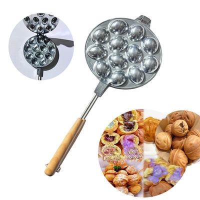 Nonstick Walnut Cookie Maker Pan Oval Baking Tool for Nut Waffles and Pastries with Wood Handle Aluminum Alloy Bakewares