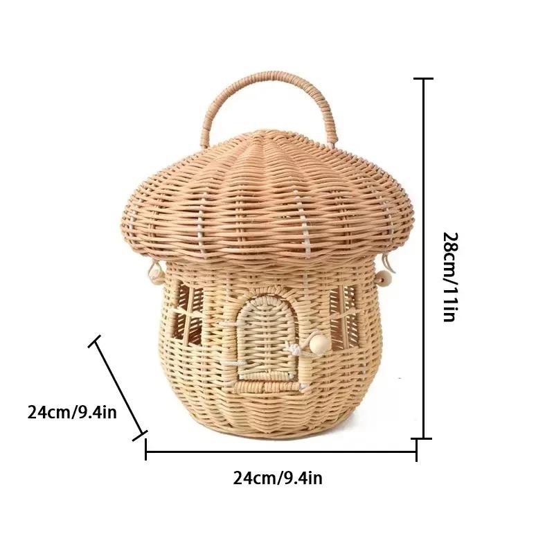 Rattan Woven Mushroom Basket Hand Woven Wicker Boxes Vacation Picnic Baskets Bohemian Portable Storage Boxes Sundries Organizer