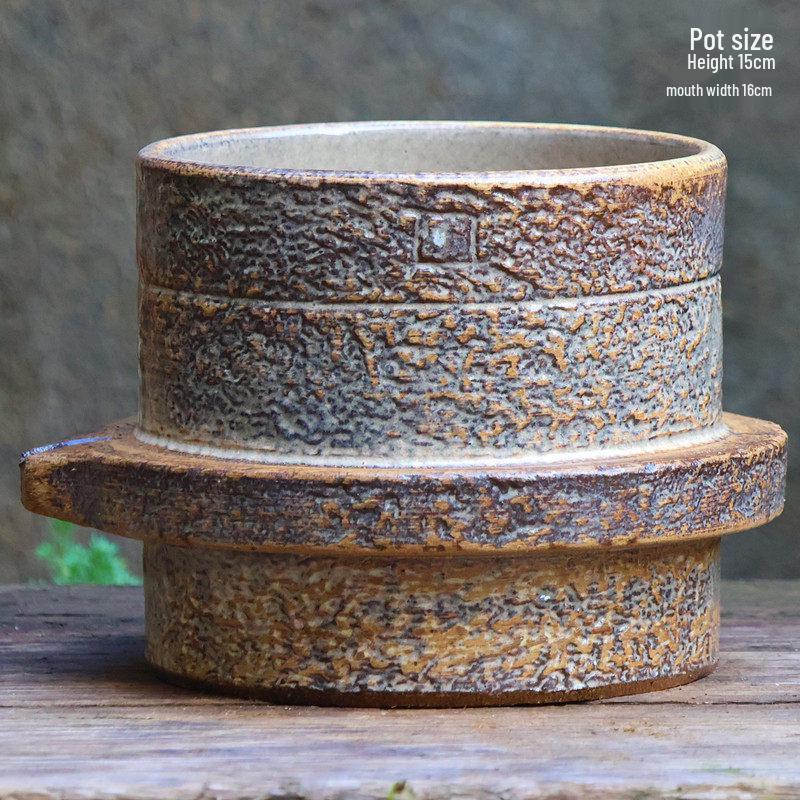 Handgefertigter unregelmäßiger quadratischer Keramik-Blumentopf für Sukkulenten - Pflanztopf mit großem Durchmesser für Mischbepflanzung