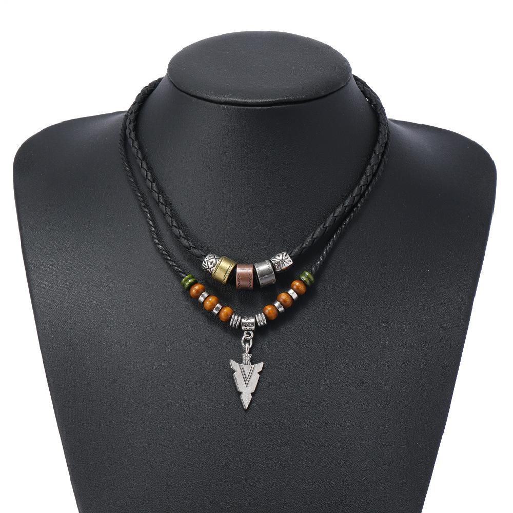 Butterfly-shaped Wooden Beaded Double-layer Necklace, Women's Retro-style Woven Rope Collarbone Chain