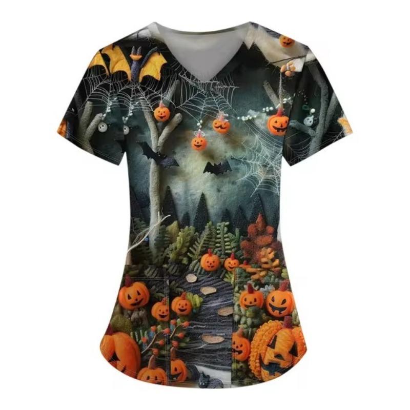 V-образный вырез рабочая больничная форма Хэллоуин хирургическая рубашка принт плюс — фото 9
