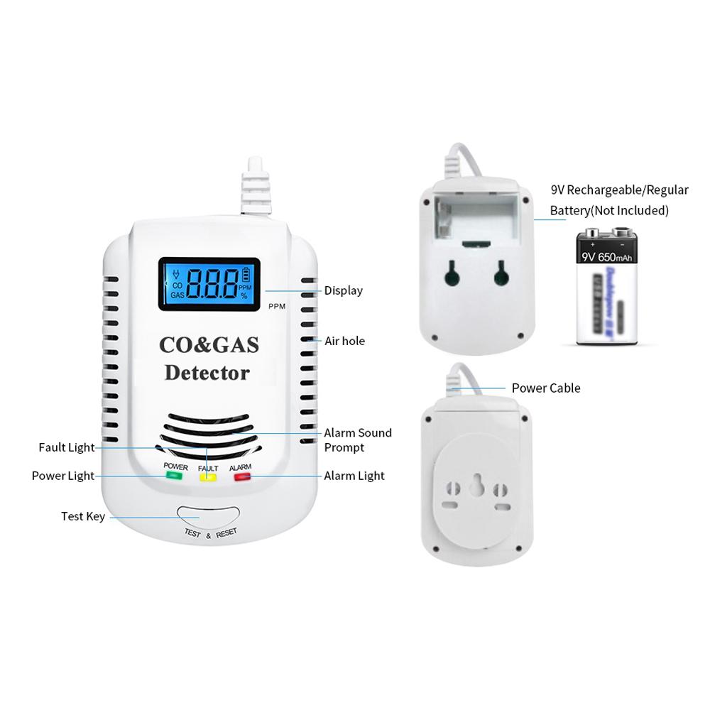 CO and Gas LCD Gas Detector, Home Natural Gas/Methane/Propane/CO Alarm, Leak Sensor Detector with Voice Promp and LED Display