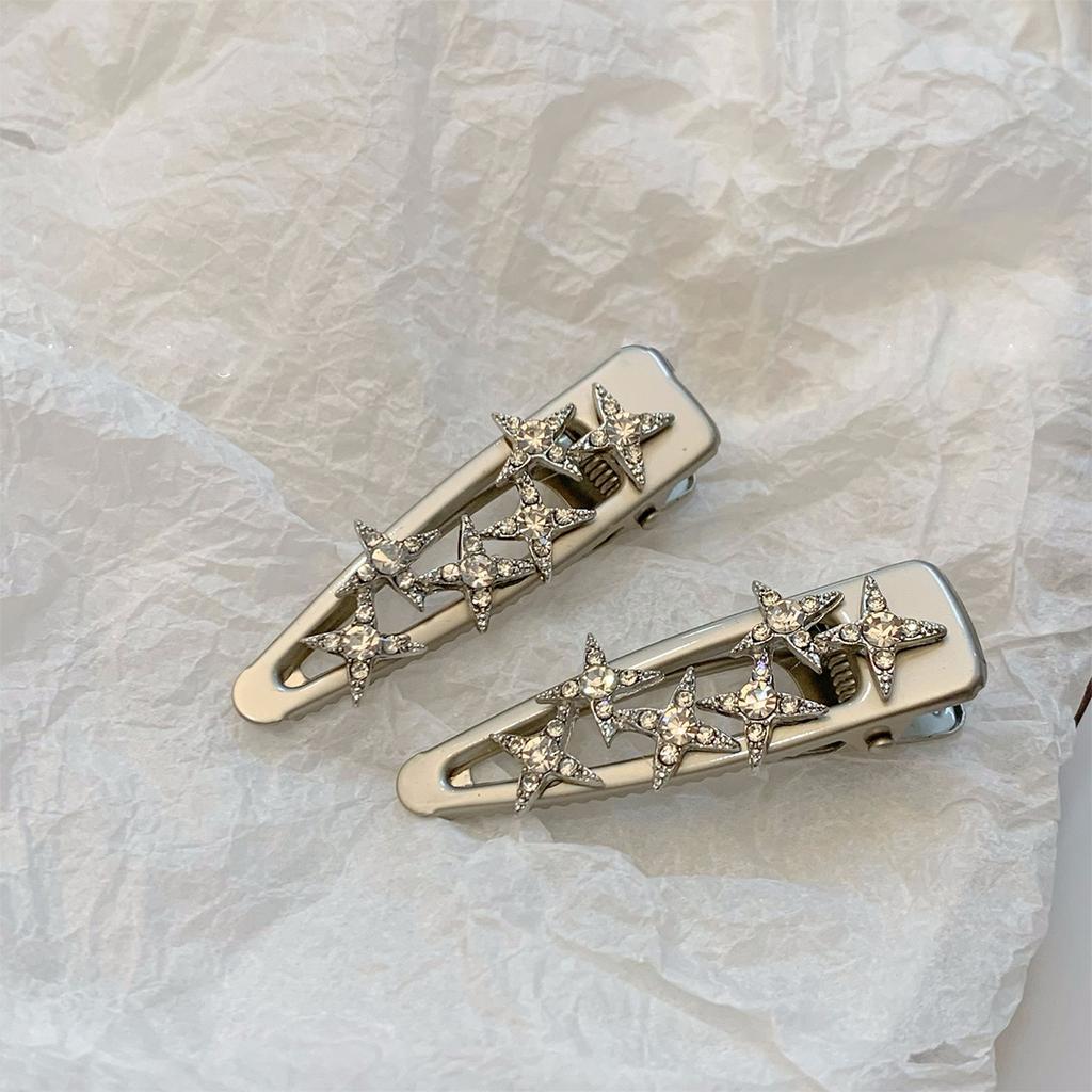 Simple Silver Star Hairpin Metal Side Bangs Clip Light Luxury Temperament Rhinestone Hairpin Cold Trend