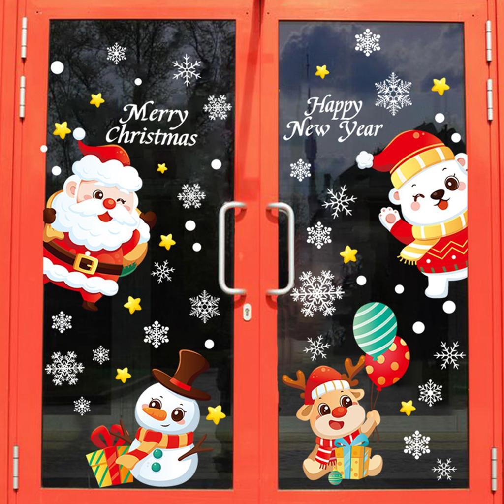 Cartoon Weihnachtsfenster Glasaufkleber 2026 Weihnachtsdekoration für Zuhause Wohnzimmer Wanddekor 2026 Frohes Neues Jahr Aufkleber