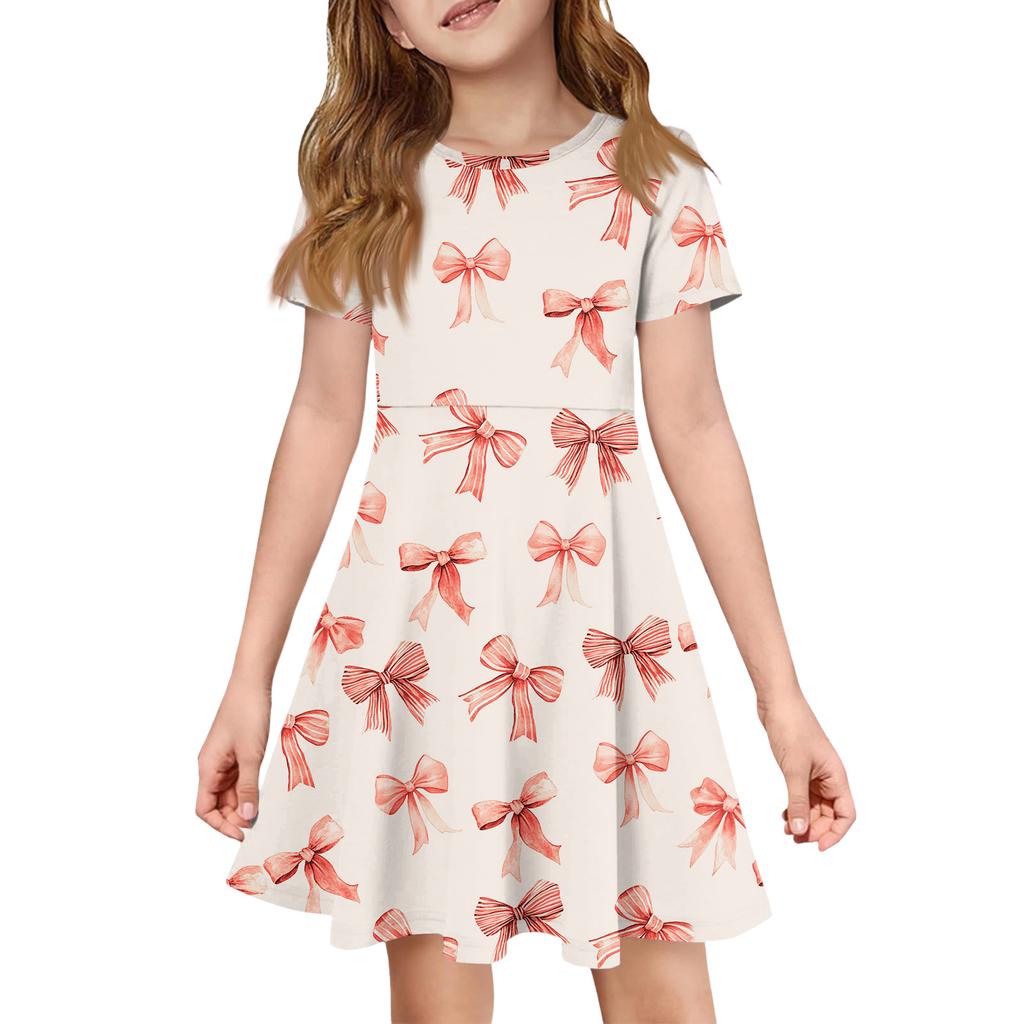 Girl Summer Dress Color & Print Short Sleeve Dress With Pocket Casual Dress Shorts Sleeve Party Dress Easter Day