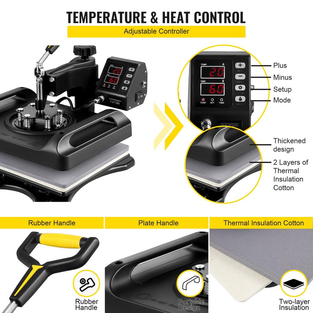 VEVOR Heat Press Machine 12 X 15 Inch 5 In 1 Shirt Printing Machine 360 Degrees Rotation Swing Away Heat Press 5 In 1 Heat Press 1000W Sublimation