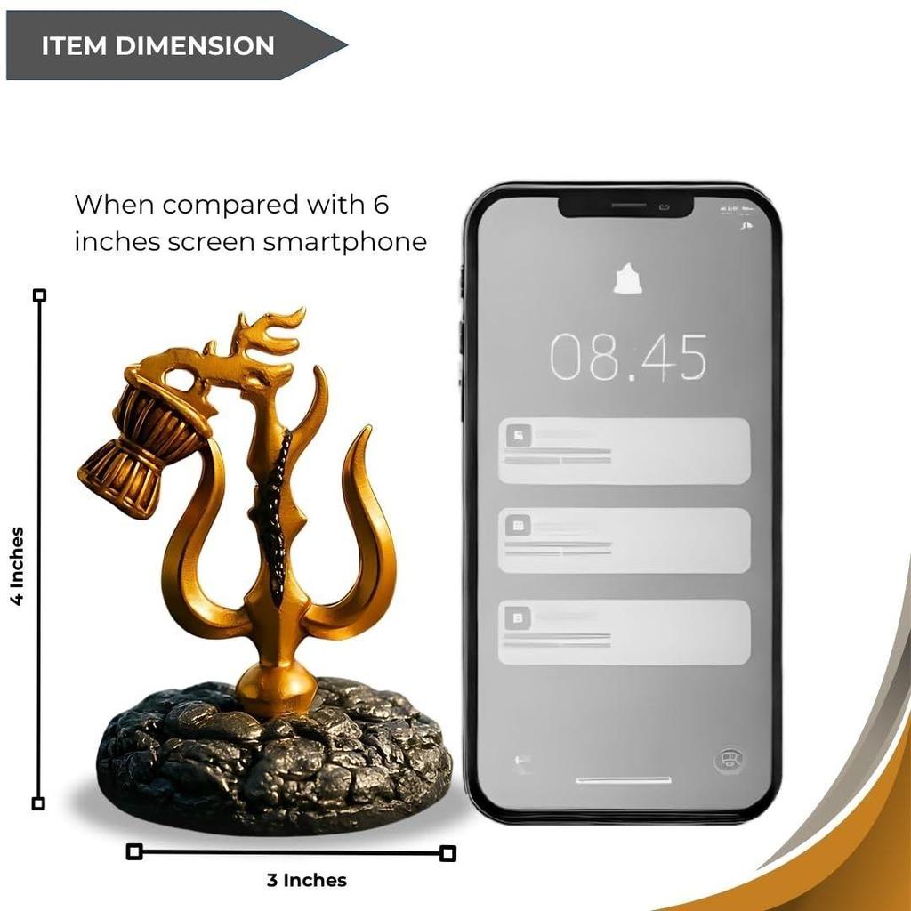 Trishul with Damru' Gold and Silver Base Antique Resin Figurine Idol Statue Shiva Trishul Damru Showpiece