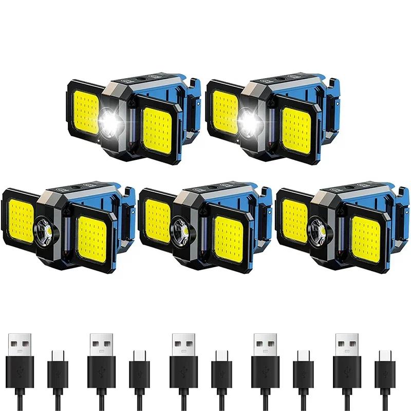 Mini-Taschenlampe, Schlüsselanhänger-Licht, COB-Arbeitslicht, wiederaufladbare USB-Lampe mit um 90° faltbaren Seitenlichtern, superhelle tragbare Laternen