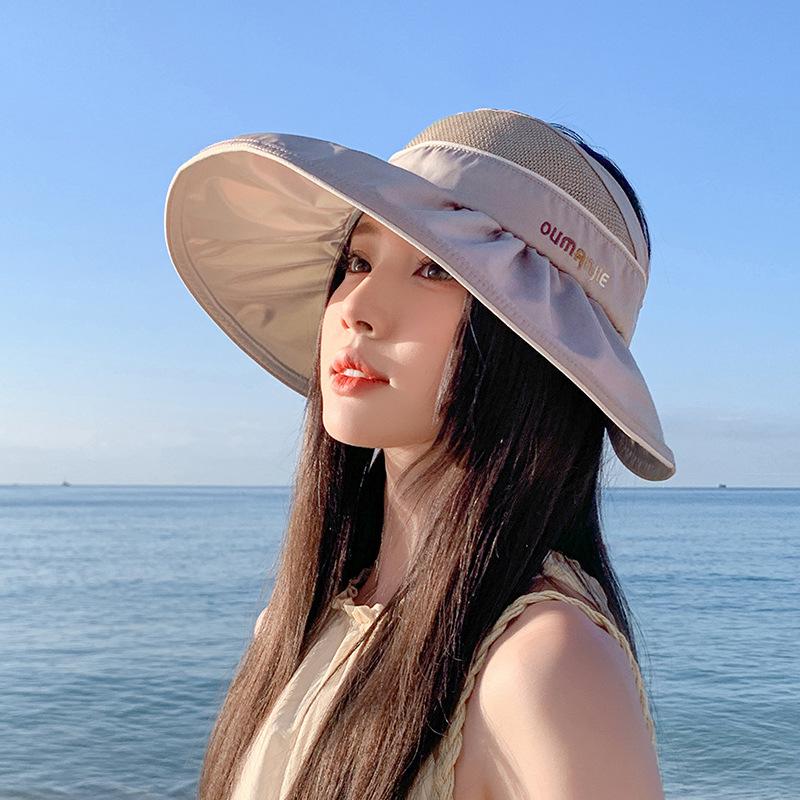 UV-protective open-top hat for women, Korean style, with large brim that makes the face appear smaller, sun hat for outdoor activities, beach,