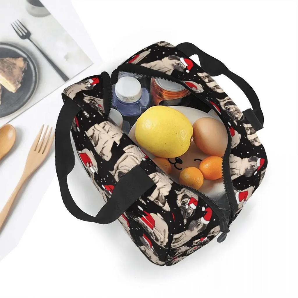 New Year Cute French Bulldog Insulated Lunch Bag Cooler Bag Merry Christmas Portable Tote Lunch Box Bento Pouch College Outdoor