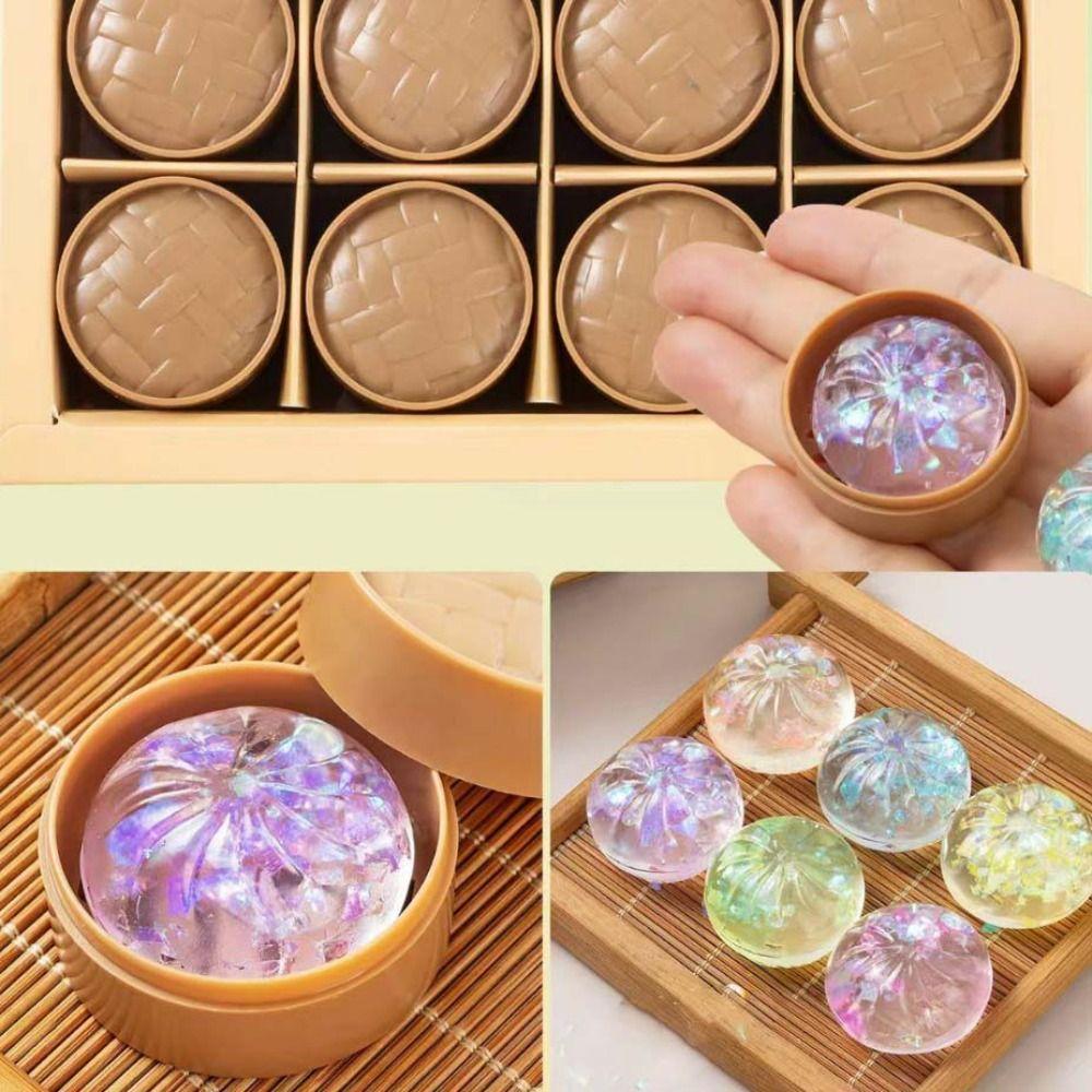 24pcs/set With Steamer Squishy Crystal Bun Soft Cute Fidget Sensory Toy  Children Gift