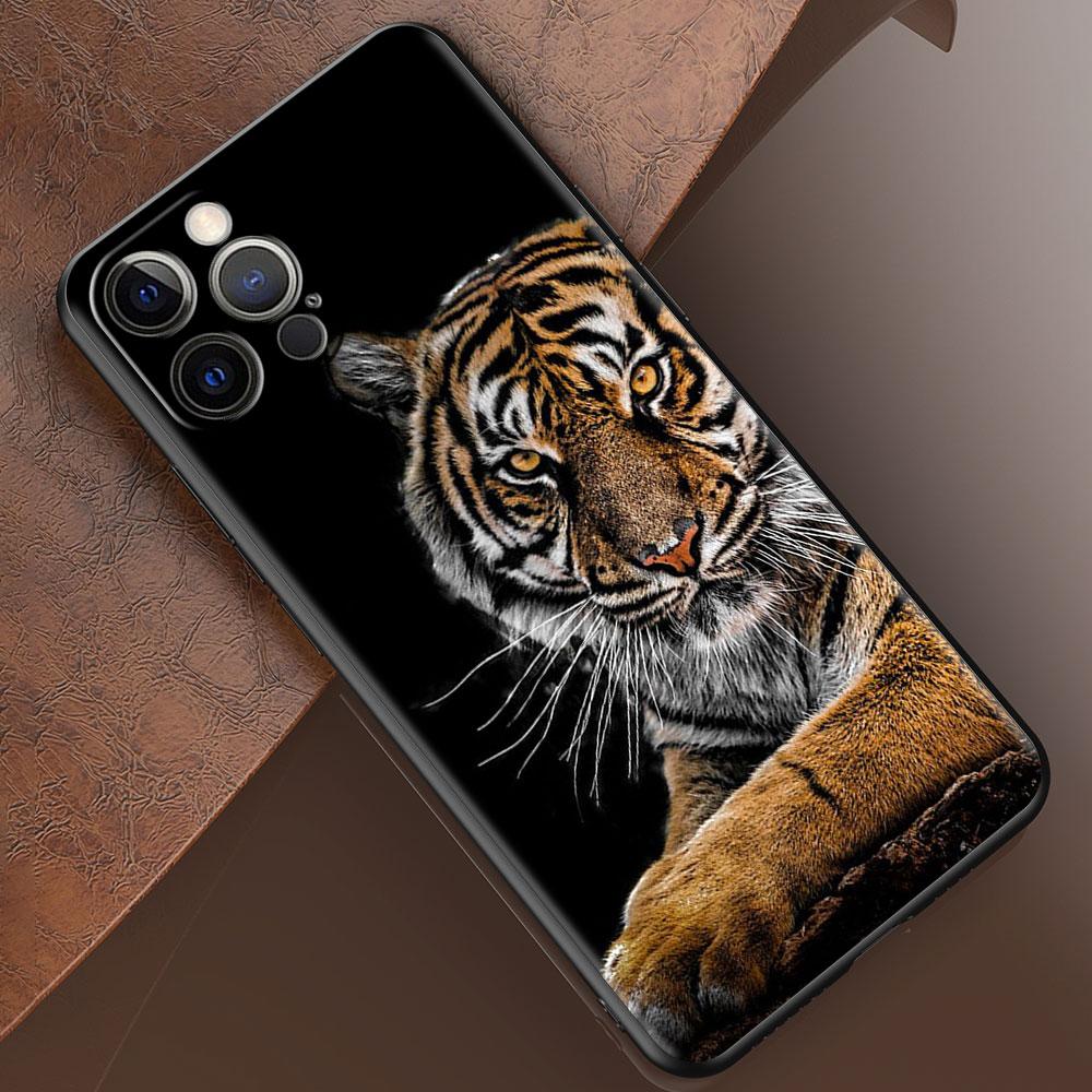 Phone Case for Apple iPhone 14 15 11 12 13 Pro Max XR X 7 8 Plus XS Black Soft Cover SE 2020 Coque Lion Tiger Animal Bumper