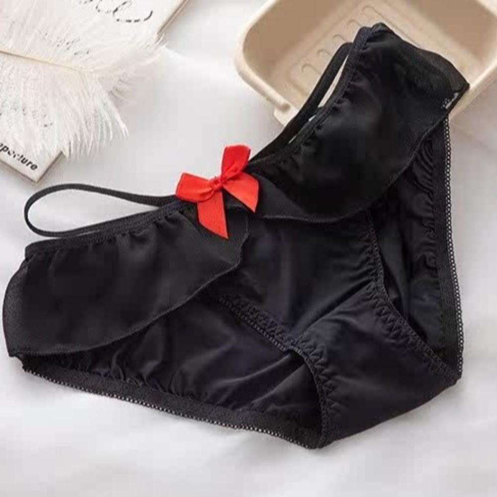 Solid Colors Girls Fitness Bow Ice Silk Low-Rise Thong Female Lingerie Underwear Lolita Panties