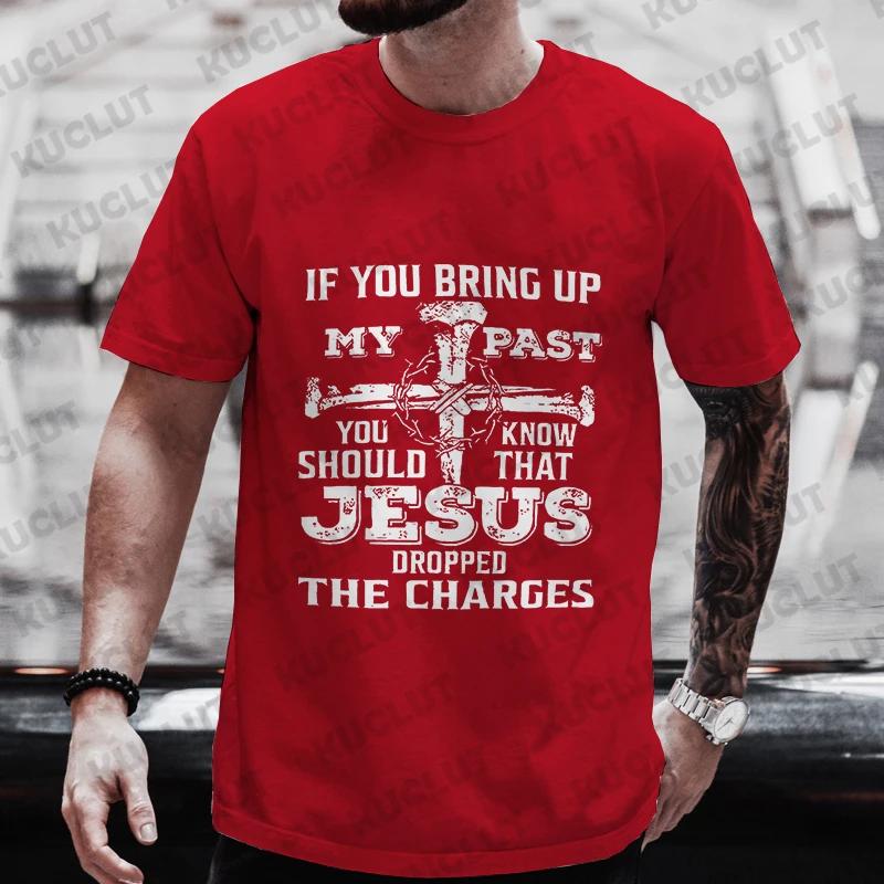 Jesus Dropped The Charges Print Men's T-shirt Funny Graphic Tops Short Sleeve Tee Summer Short Sleeve Tees Oversized Streetwear