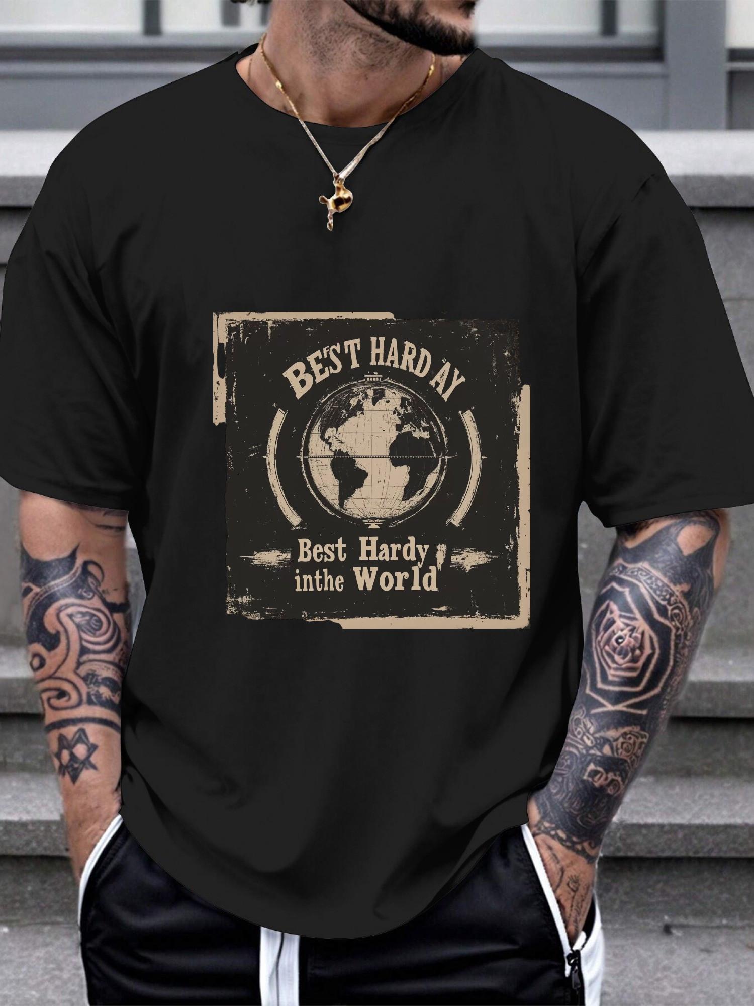 1pc Vintage Globe Graphic T-shirt -  Best Hardday in the World  Design XL