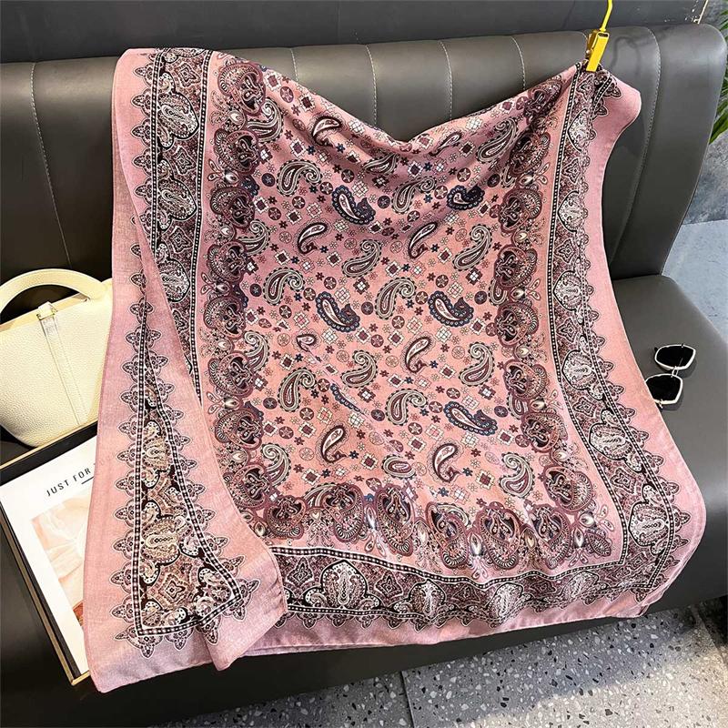 Vintage Black Paisley Shawl 88x180cm Cotton-Linen Feel Boho Style Women's Scarf Fashion Luxury Big Size Blanket