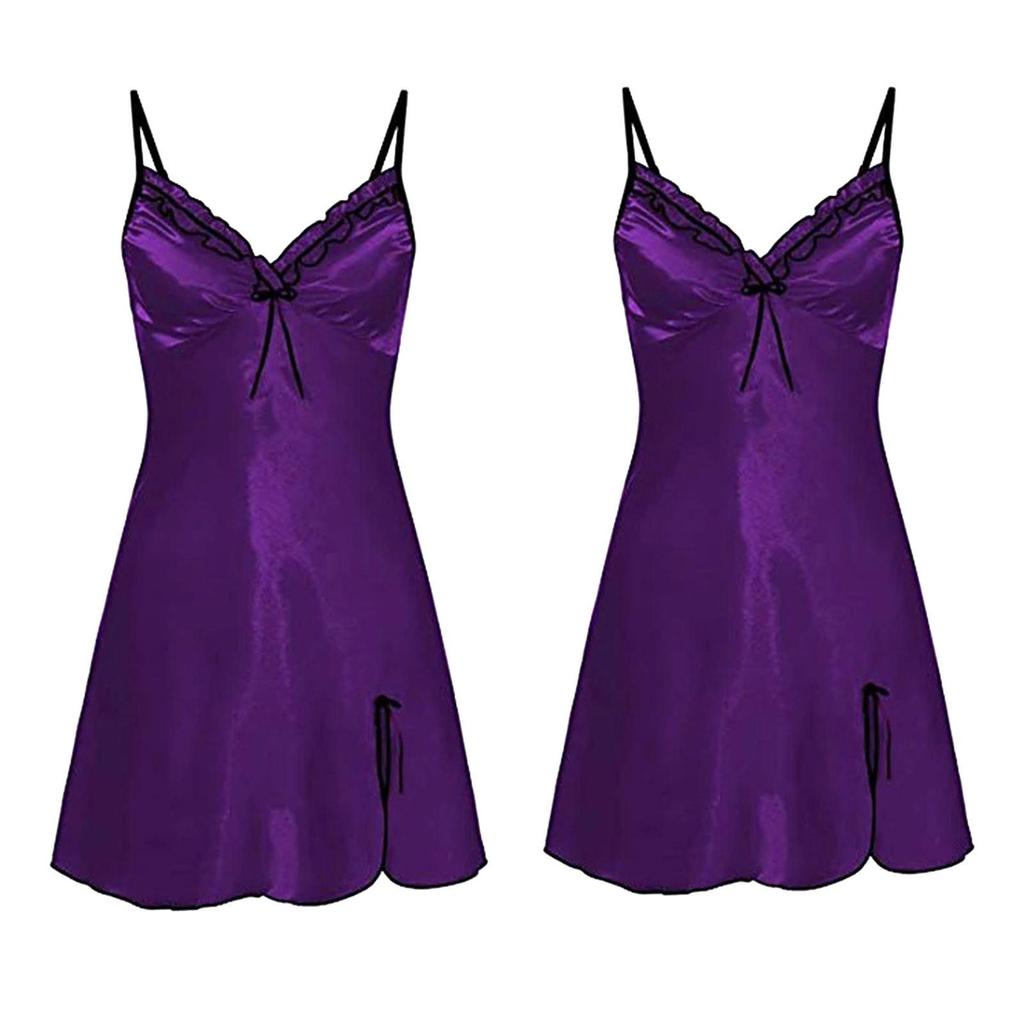 Ladies Sexy Nightgown V-neck Big Open Back Hem Sexy Satin Nightgown