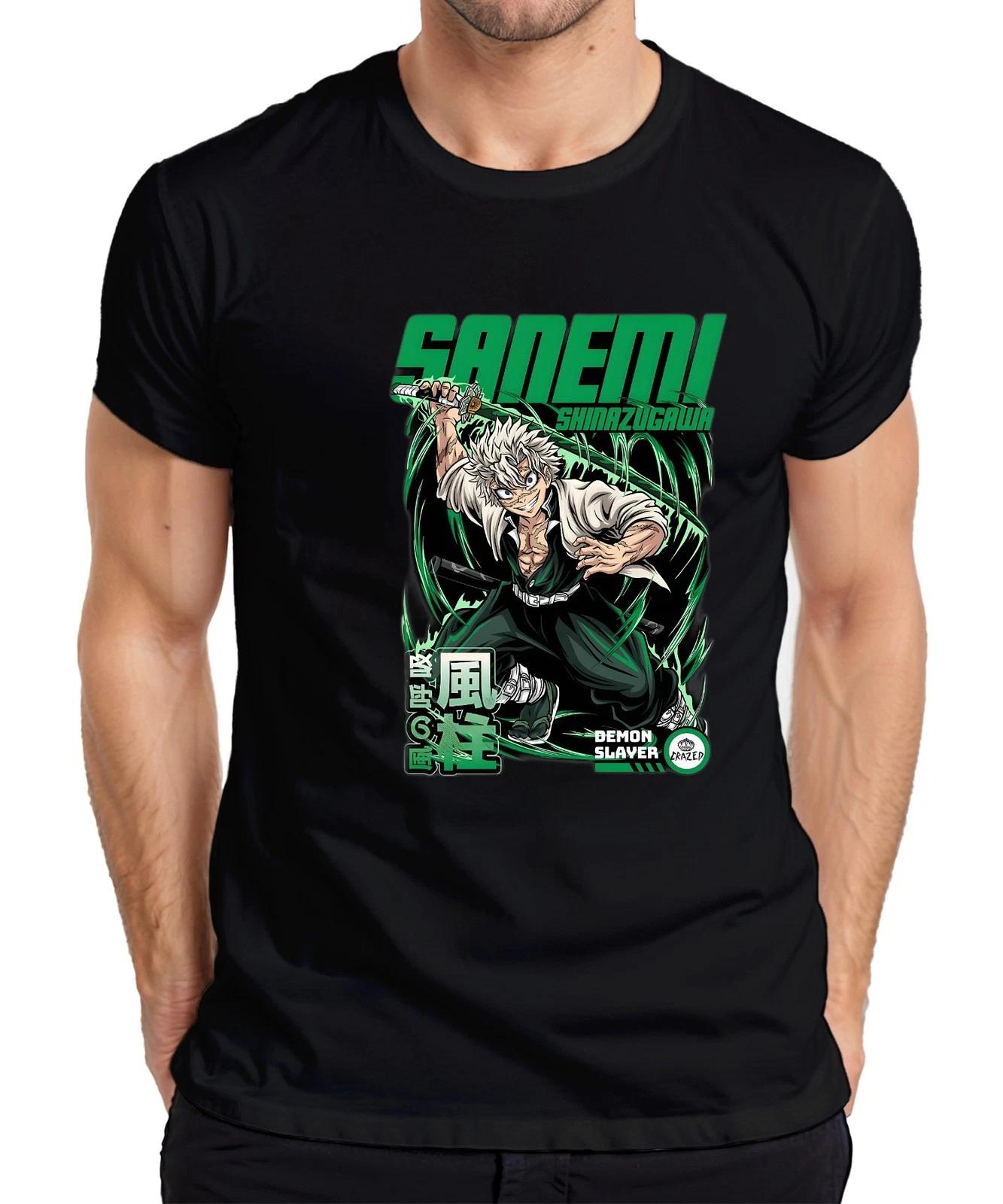 Sanemi Shinazugawa Demon Slayer Wind Hashira White Hair Sword Men s T-Shirt- L