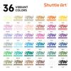 Shuttle Art Acrylic Markers, 36-Color Set, Direct-Fill Brush Tip, Water-Based, Waterproof, Quick-Drying, Light-Resistant, Acrylic Paints for Stone, Wo