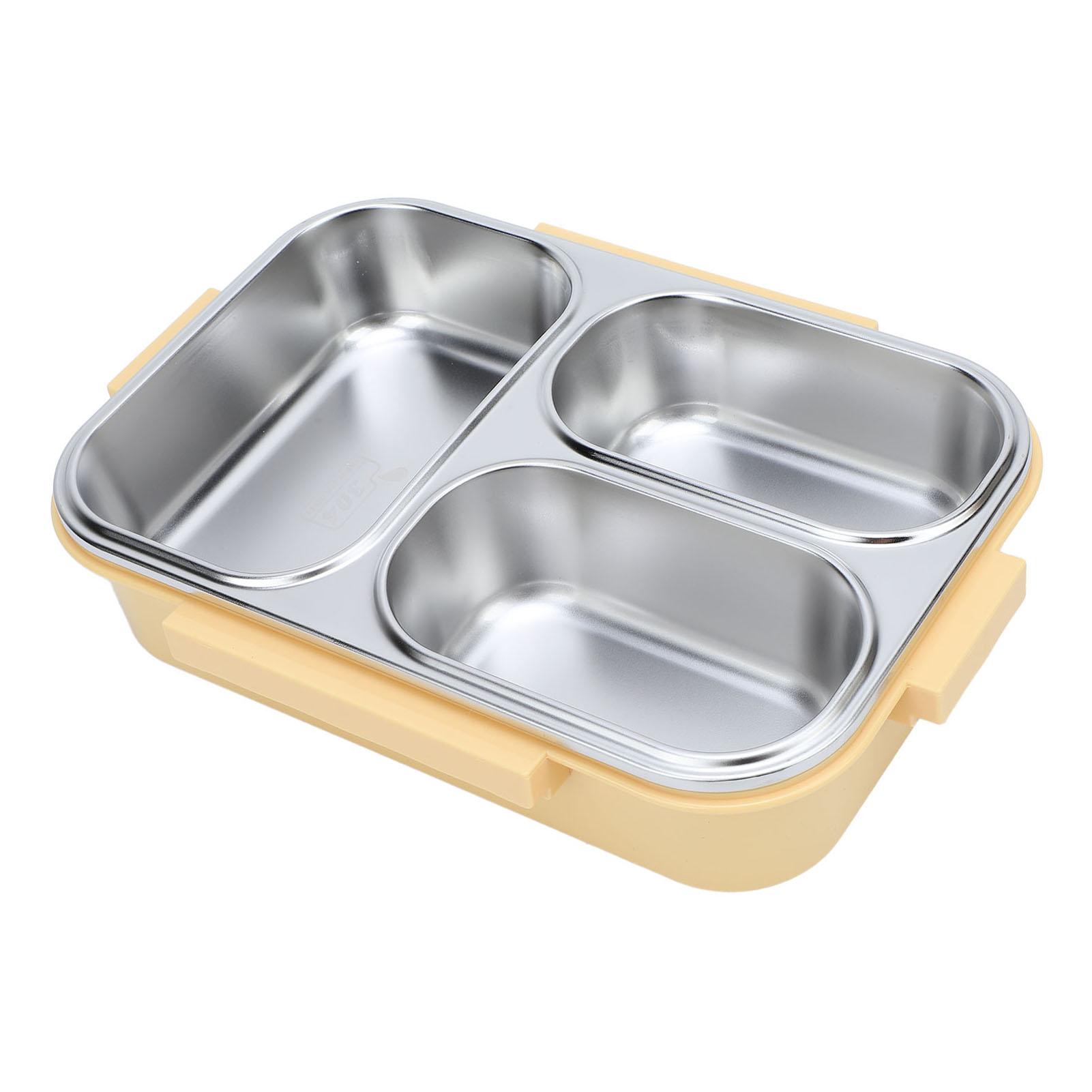 Divided Lunch Box 304 Stainless Steel Leakproof Heatable 3 Compartments Rectangular Food Container 1.2L Capacity