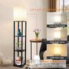 Modern LED Shelf Floor Lamp with 3 Colors Bulb White Linen Shade Wooden Shelves Living Room Bedroom Decoration Stand Lighting