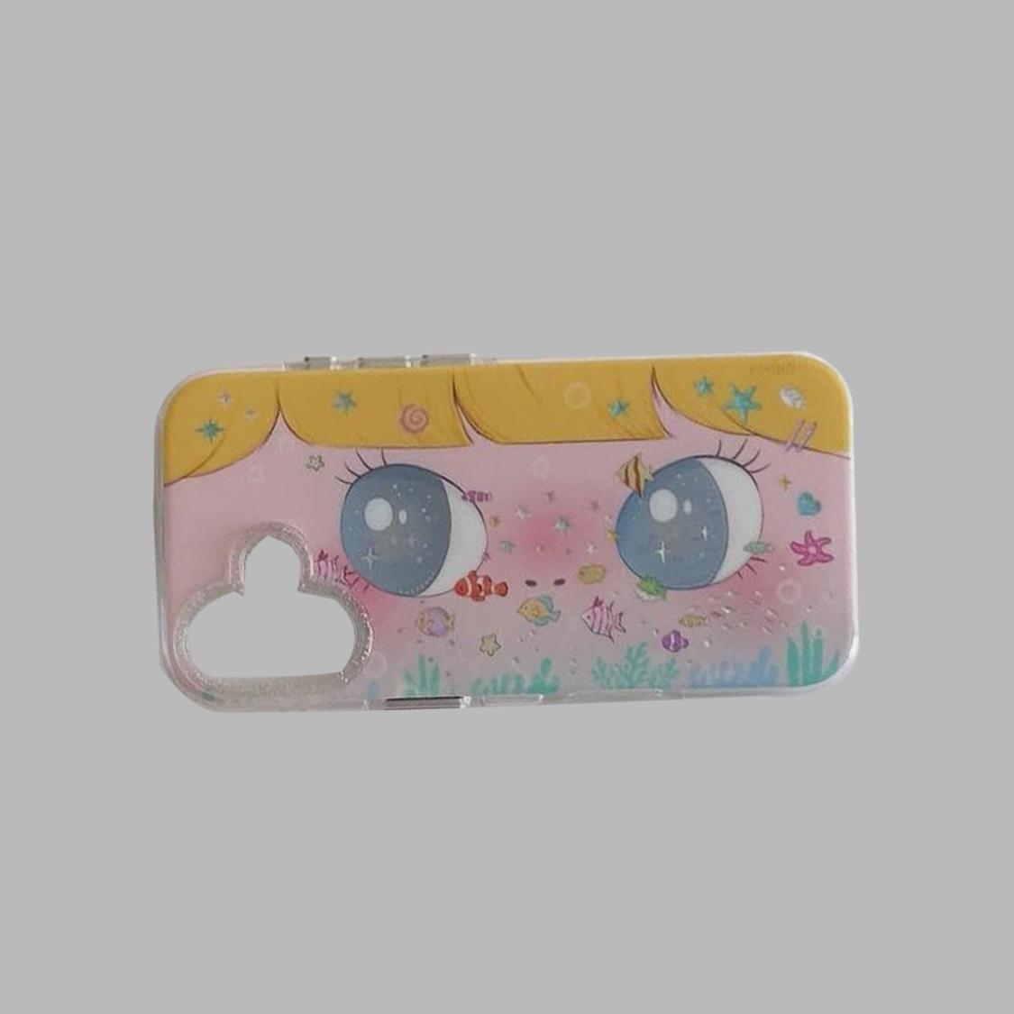 

Cartoon Big Eyes Girl Phone Case for Samsung Galaxy S26 S25 S24 S23 S22 S21 FE Ultra Plus 4G 5G Feather Texture Back Cover Samsung S22 5G